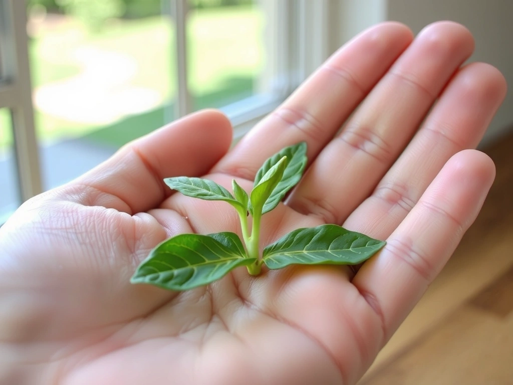 Mână care ține o plantă verde, simbolizând grija pentru natură și produsele naturale